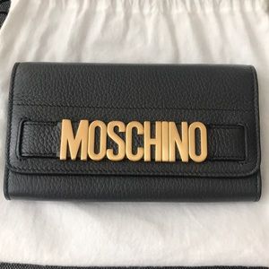Moschino Leather Wallet Clutch dark grey w/ gold